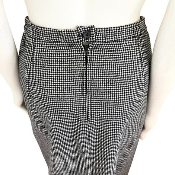 VTG SAVILLE Pleated Houndstooth Midi Skirt in Black & White  Wool blend  SZ 8 - Picture 5 of 11